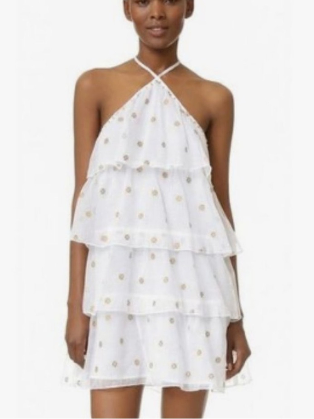 St. Roche Estrella Tiered Halter Mini Dress White Gold Size XS